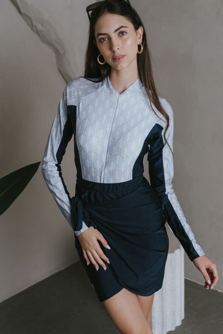 Navy Chic -Royal Blue בגד גוף שרוול ארוך